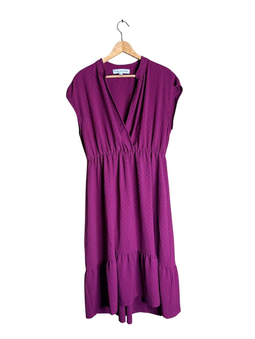 Emma & Michele Burgundy Wine Jacquard Faux Wrap Midi Dress Size L belt